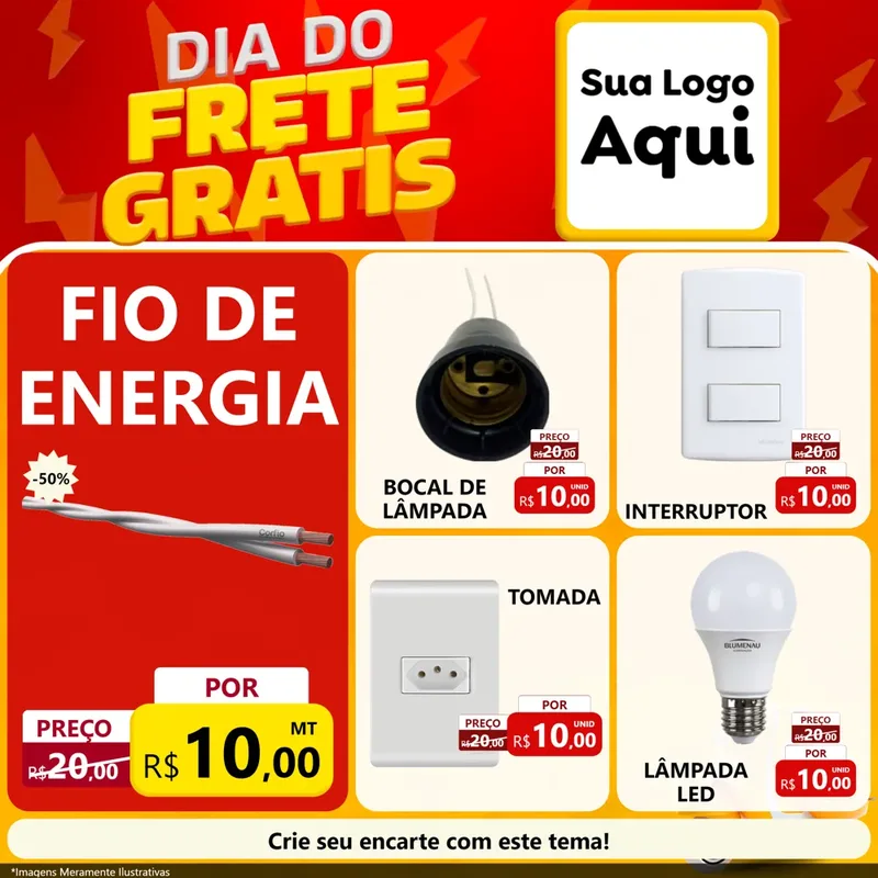 Modelo de Rede Social para Feed Facebook com o tema Dia do Frete Grátis para Materiais Elétricos