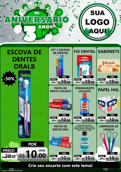 Modelo de Encarte para Encarte A4 Vertical com o tema Promoção de Aniversário - 3 Anos para Higiene Pessoal