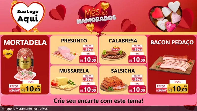 Modelo de TV para TV Horizontal com o tema Mês dos Namorados para Frios e Laticínios