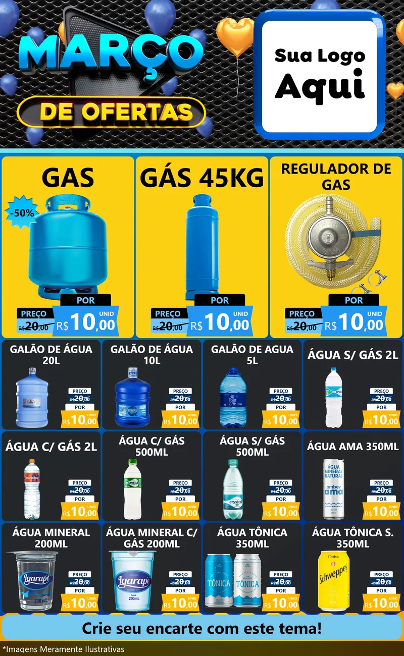 Modelo de Encarte para Encarte Grande com o tema Março de Ofertas para Água e gás