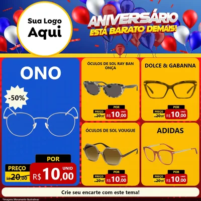 Modelo de Rede Social para Feed Facebook com o tema Aniversário para Óticas