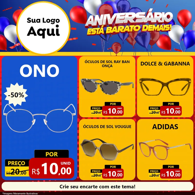 Modelo de Rede Social para Feed Facebook com o tema Aniversário para Óticas