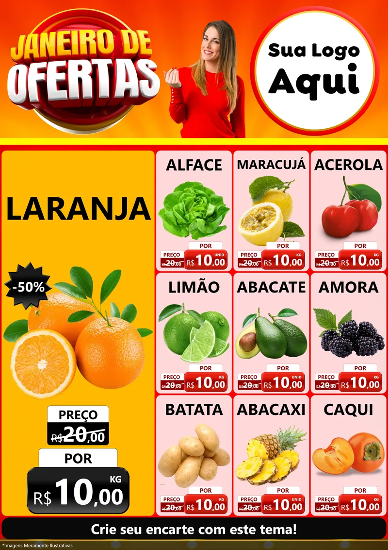 Modelo de Encarte para Encarte A4 Vertical com o tema Janeiro de Ofertas para Hortifrúti