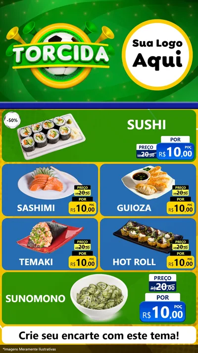 Modelo de TV para TV Vertical com o tema Torcida para Comida japonesa