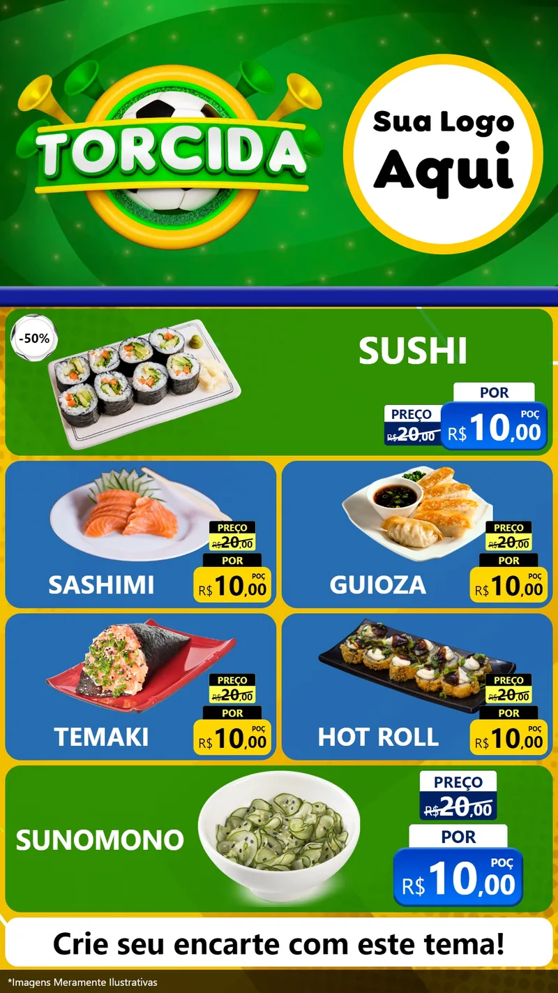 Modelo de TV para TV Vertical com o tema Torcida para Comida japonesa