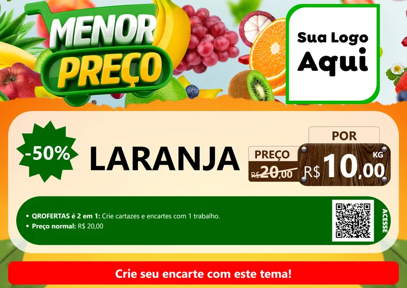 Modelo de Cartaz para Cartaz A4 Horizontal com o tema Menor Preço para Hortifrúti