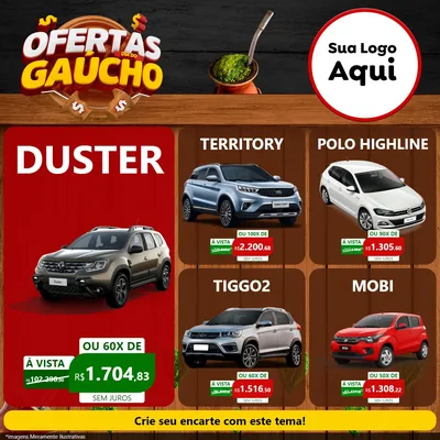 Modelo de Rede Social para Feed Facebook com o tema Ofertas Dia do Gaúcho para Concessionaria de Carros