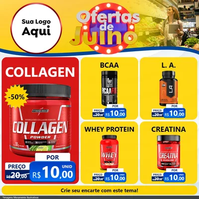Modelo de Rede Social para Feed Facebook com o tema Ofertas de Julho para Suplementos alimentares