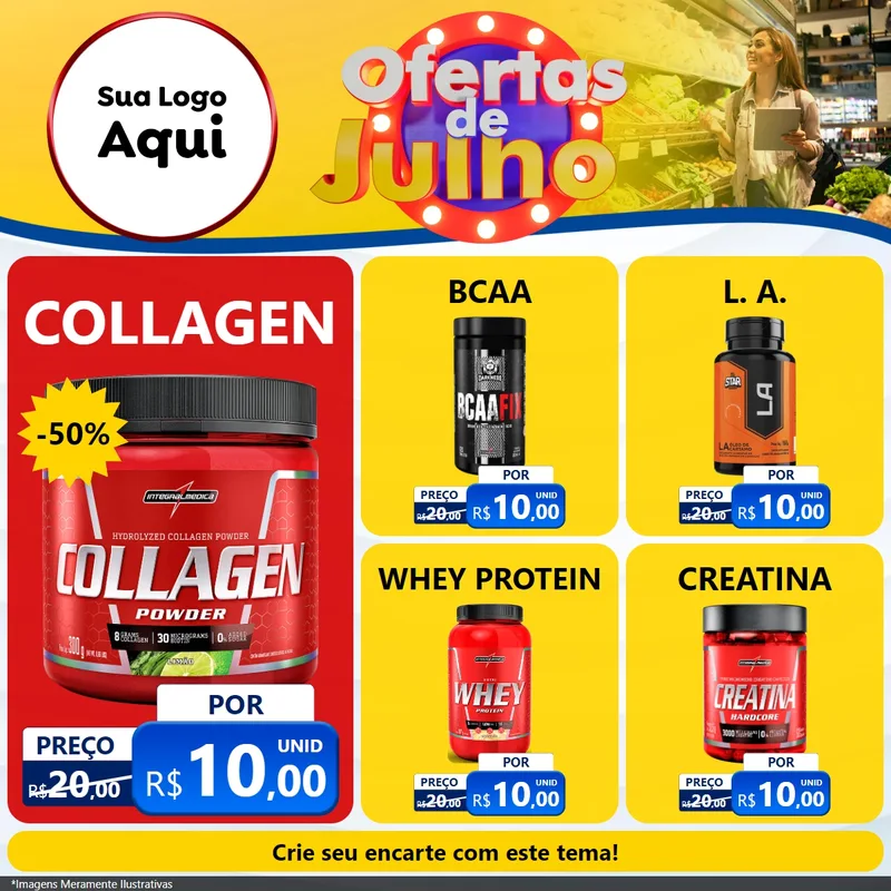 Modelo de Rede Social para Feed Facebook com o tema Ofertas de Julho para Suplementos alimentares
