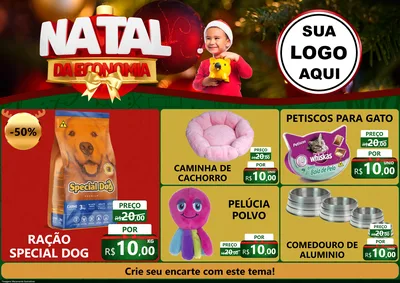 Modelo de Encarte para Encarte A4 Horizontal com o tema Natal da Economia para Pet Shop