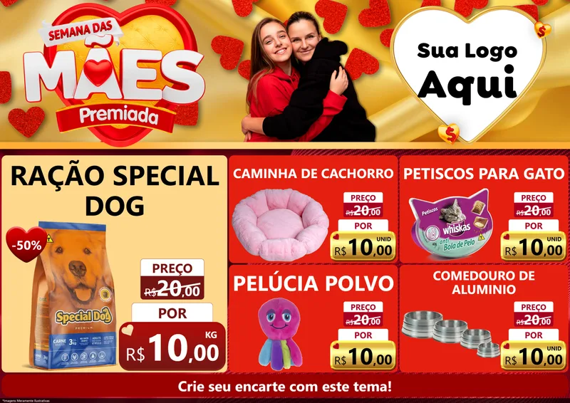Modelo de Encarte para Encarte A4 Horizontal com o tema Semana das Mães Premiada para Pet Shop