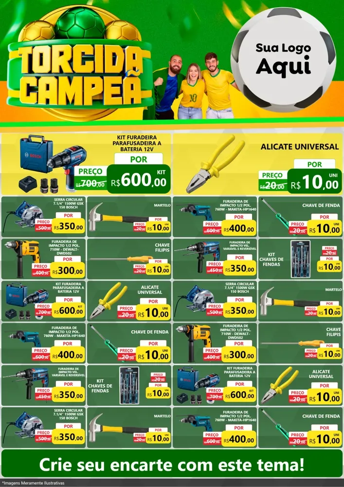 Modelo de Encarte para Encarte A4 Vertical com o tema Torcida Campeã - Copa para Maquinas e Ferramentas