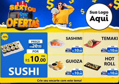Modelo de Encarte para Encarte A4 Horizontal com o tema Sextou de Ofertas para Comida japonesa