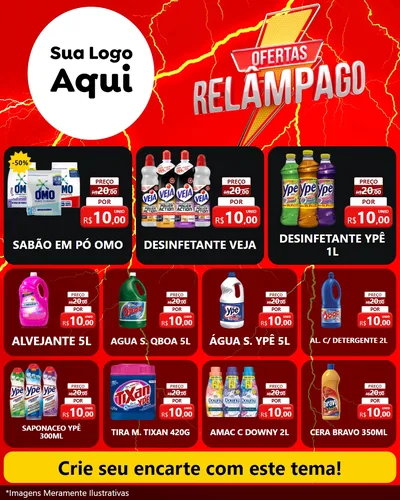Modelo de Rede Social para Feed Instagram com o tema Ofertas Relâmpago para Produtos de Limpeza