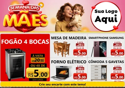Modelo de Encarte para Encarte A4 Horizontal com o tema Semana das Mães para Móveis e Eletro