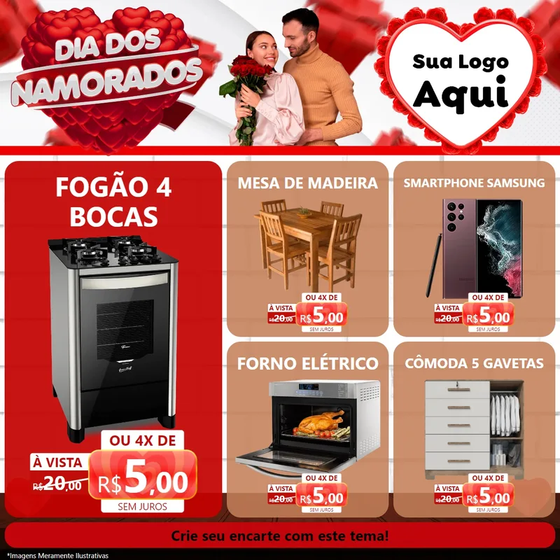 Modelo de Rede Social para Feed Facebook com o tema Dia dos Namorados para Móveis e Eletro