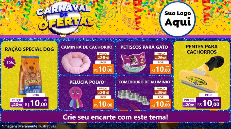 Modelo de TV para TV Horizontal com o tema Carnaval de Ofertas para Pet Shop