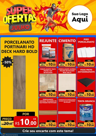 Modelo de Encarte para Encarte A4 Vertical com o tema Super Ofertas Julho para Pisos e revestimentos