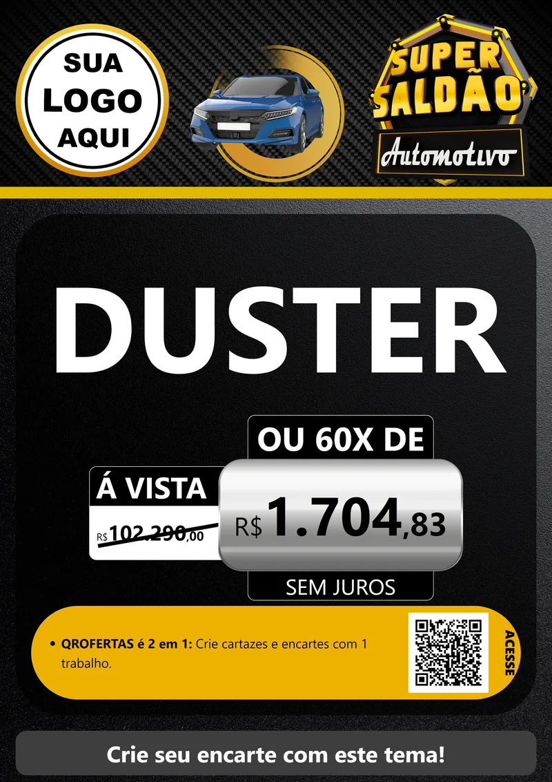 Modelo de Cartaz para Cartaz A4 Vertical com o tema Super Saldão Automotivo para Concessionaria de Carros