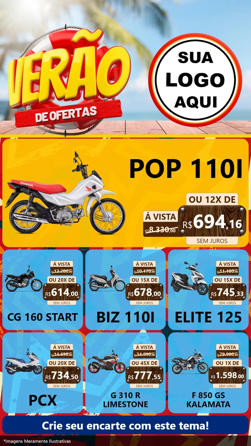 Modelo de Rede Social para Stories com o tema Verão de Ofertas para Concessionaria de Motos