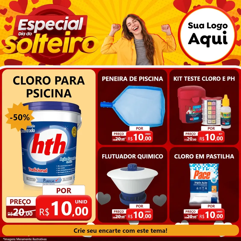 Modelo de Rede Social para Feed Facebook com o tema Especial Dia do Solteiro para Produtos para Piscina