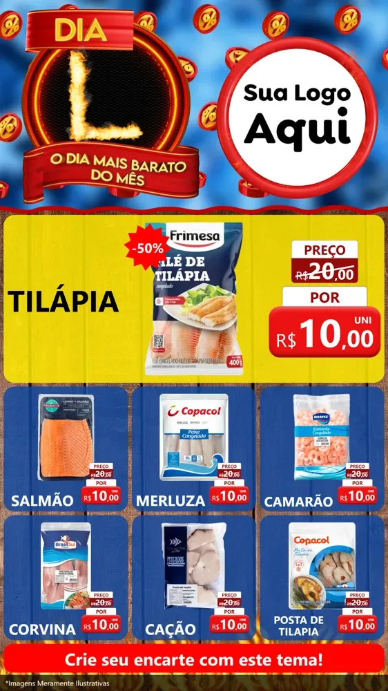 Modelo de Rede Social para Stories com o tema Dia L - O Dia Mais Barato Do Mês para Peixaria