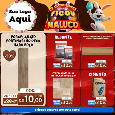 Modelo de Rede Social para Feed Facebook com o tema O Coelho Ficou Maluco - Páscoa para Pisos e revestimentos