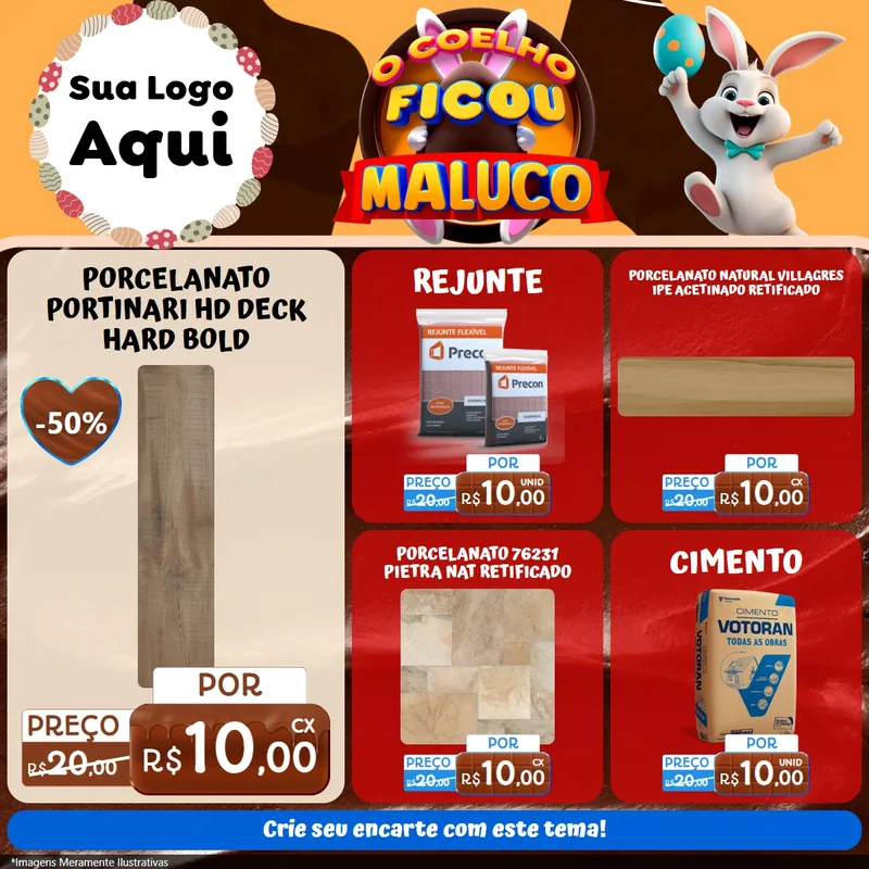 Modelo de Rede Social para Feed Facebook com o tema O Coelho Ficou Maluco - Páscoa para Pisos e revestimentos