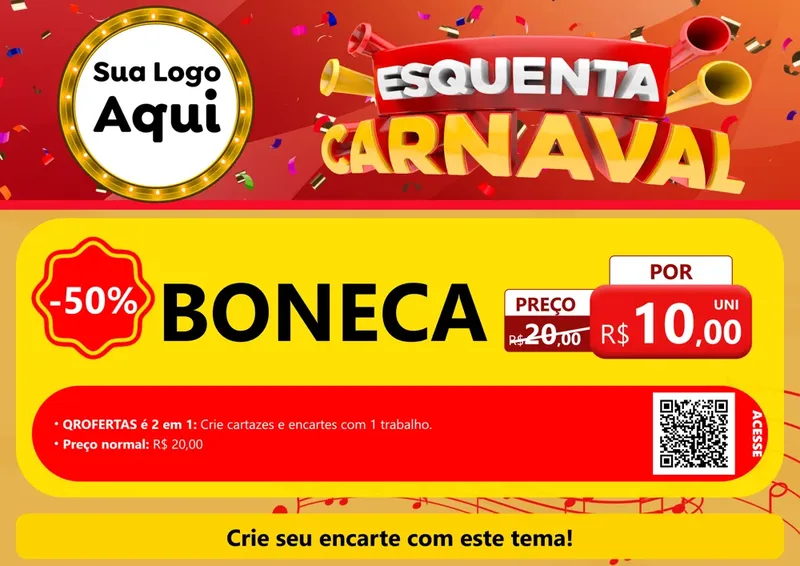 Modelo de Cartaz para Cartaz A4 Horizontal com o tema Esquenta Carnaval para Brinquedos