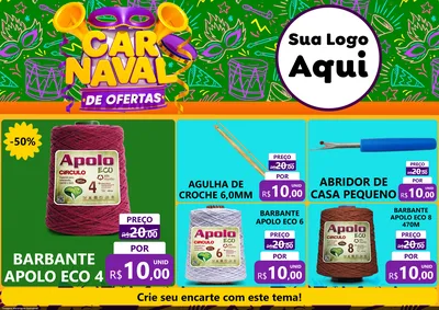 Modelo de Encarte para Encarte A4 Horizontal com o tema Carnaval de Ofertas para Armarinho e Aviamentos