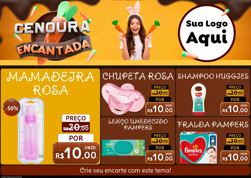 Modelo de Encarte para Encarte A4 Horizontal com o tema Cenoura Encantada - Páscoa para Bebês