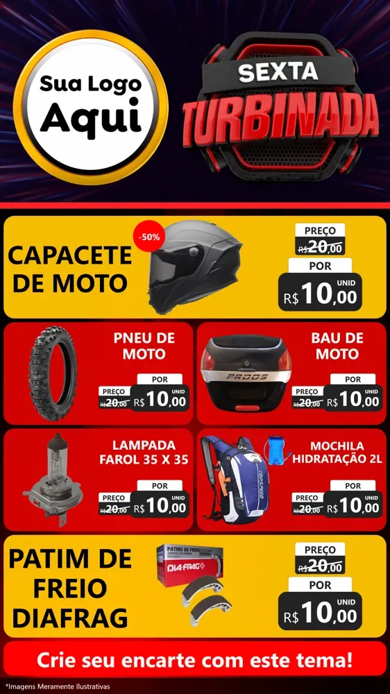 Modelo de TV para TV Vertical com o tema Sexta Turbinada para Moto peças