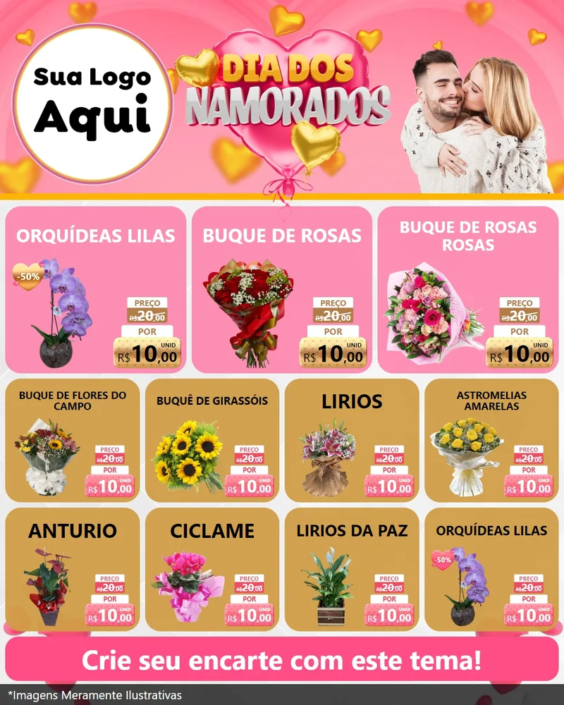 Modelo de Rede Social para Feed Instagram com o tema Dia dos Namorados para Floricultura e jardim