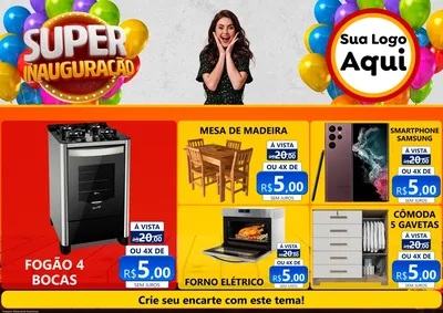Modelo de Encarte para Encarte A4 Horizontal com o tema Super Inauguração para Móveis e Eletro