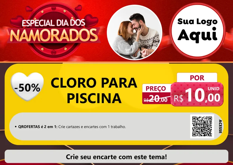 Modelo de Cartaz para Cartaz A4 Horizontal com o tema Especial Dia Dos Namorados para Produtos para Piscina