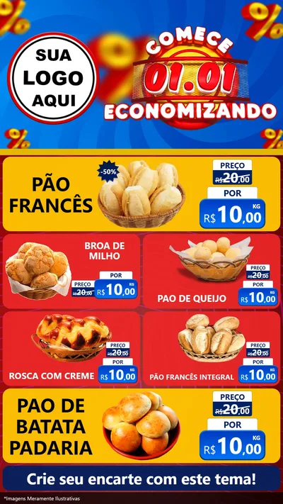Modelo de TV para TV Vertical com o tema Comece 1º de Janeiro Economizando para Padaria