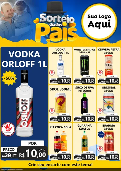 Modelo de Encarte para Encarte A4 Vertical com o tema Sorteio Dia Dos Pais para Distribuidora de bebidas