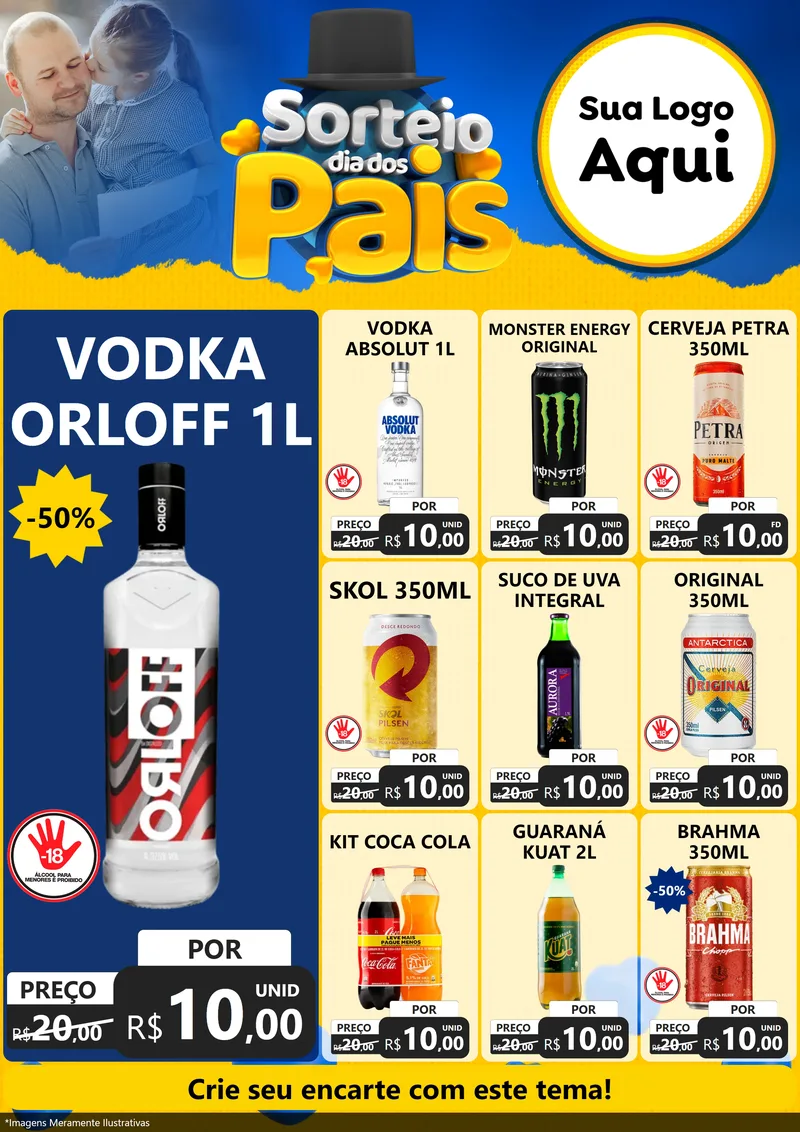 Modelo de Encarte para Encarte A4 Vertical com o tema Sorteio Dia Dos Pais para Distribuidora de bebidas