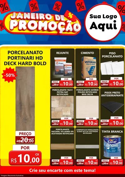 Modelo de Encarte para Encarte A4 Vertical com o tema Janeiro de Promoção para Pisos e revestimentos