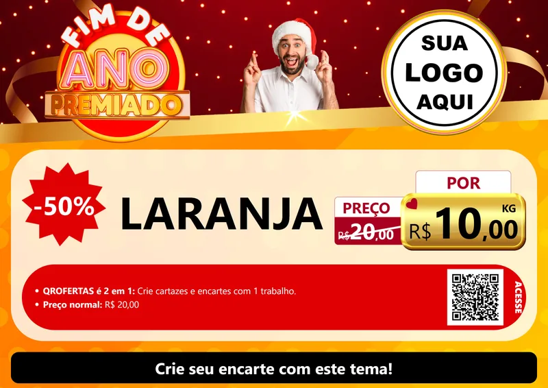 Modelo de Cartaz para Cartaz A4 Horizontal com o tema Fim de Ano Premiado para Hortifrúti