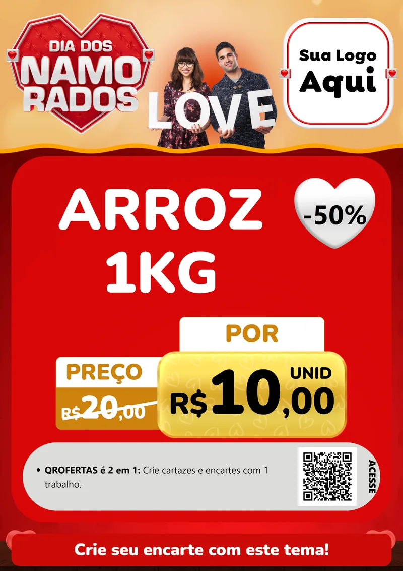 Modelo de Cartaz para Cartaz A4 Vertical com o tema Dia dos Namorados para Supermercado