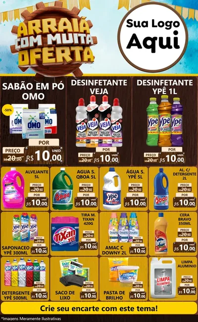 Modelo de Encarte para Encarte Grande com o tema Ofertas de São João - Junina para Produtos de Limpeza