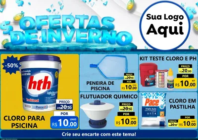 Modelo de Encarte para Encarte A4 Horizontal com o tema Ofertas de Inverno para Produtos para Piscina