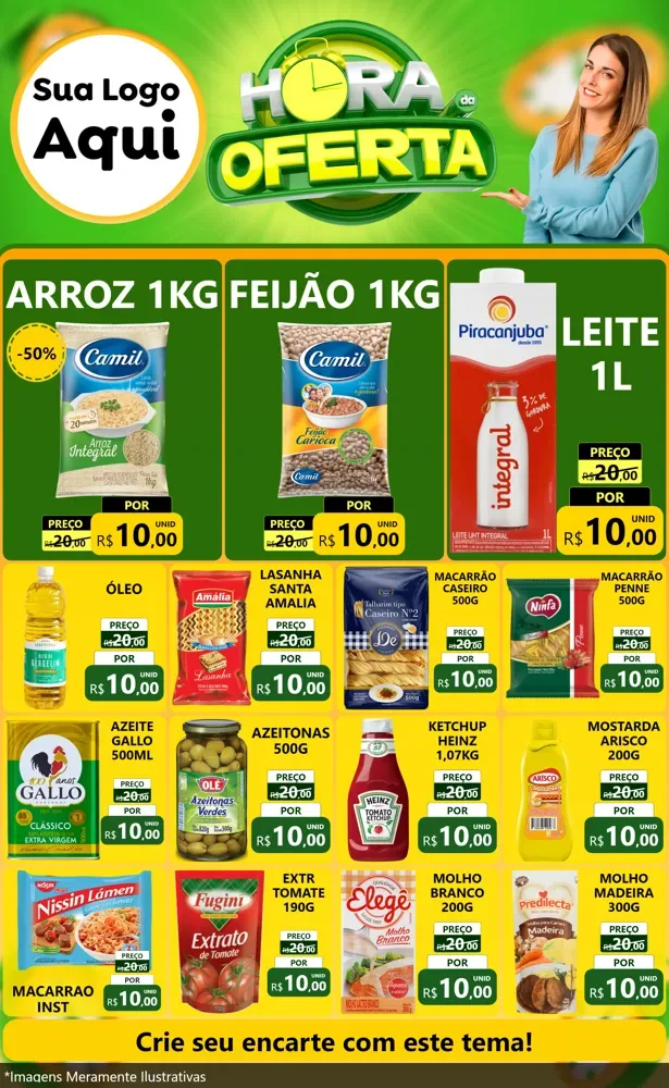 Modelo de Encarte para Encarte Grande com o tema Hora da Oferta para Supermercado