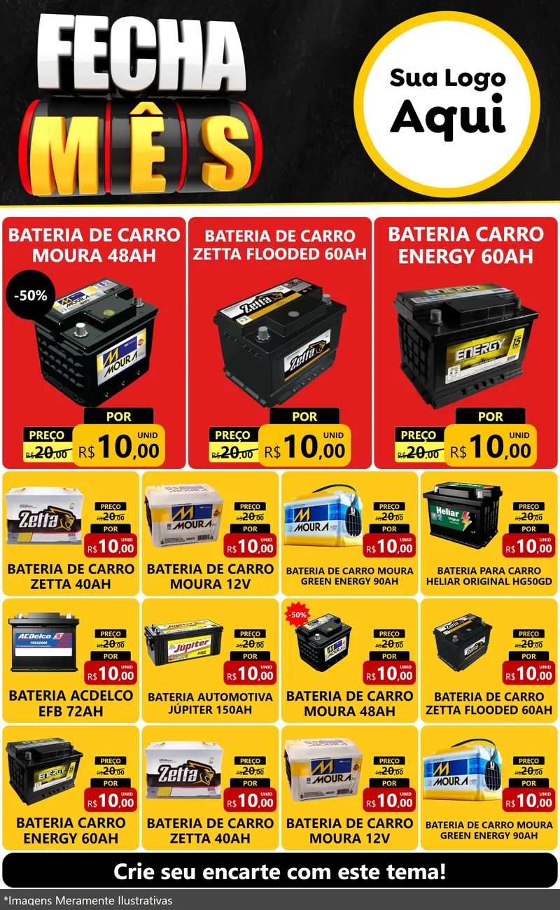 Modelo de Encarte para Encarte Grande com o tema Fecha Mês para Baterias Elétricas