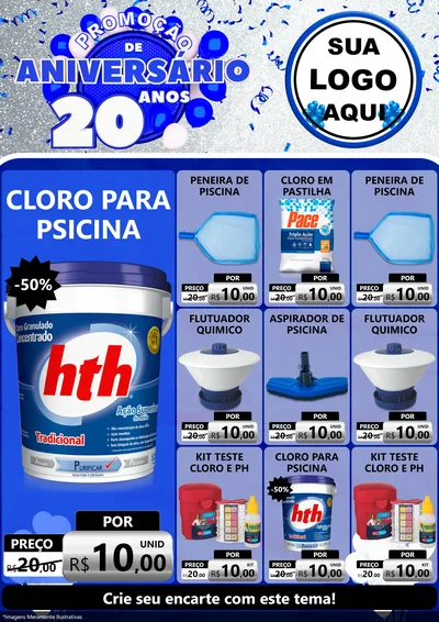 Modelo de Encarte para Encarte A4 Vertical com o tema Promoção de Aniversário - 20 Anos para Produtos para Piscina