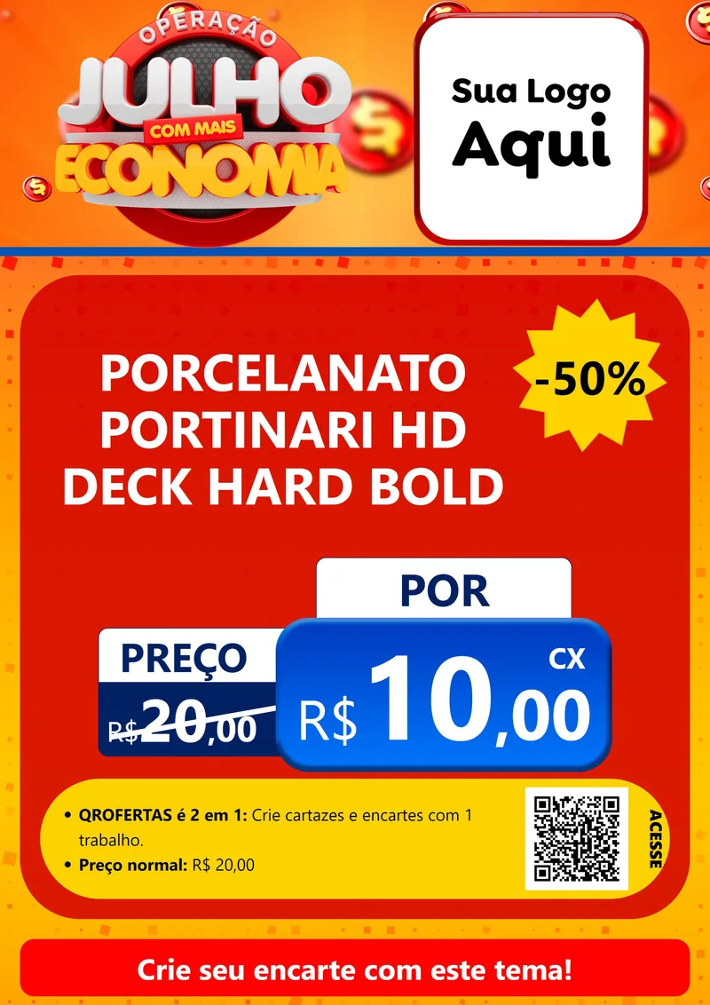 Modelo de Cartaz para Cartaz A4 Vertical com o tema Operação Julho Com Mais Economia para Pisos e revestimentos