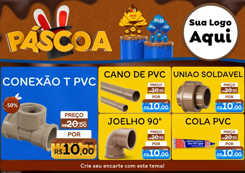 Modelo de Encarte para Encarte A4 Horizontal com o tema Páscoa para Tubos e conexões