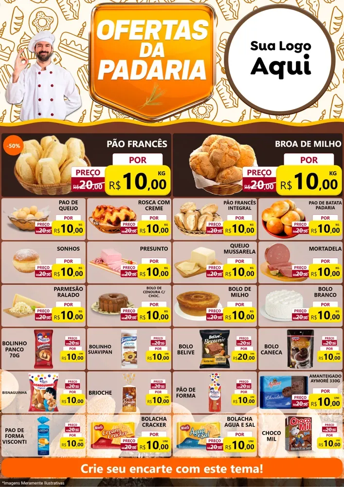 Modelo de Encarte para Encarte A4 Vertical com o tema Ofertas da Padaria para Padaria