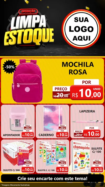 Modelo de Rede Social para Stories com o tema Operação Limpa Estoque para Papelaria